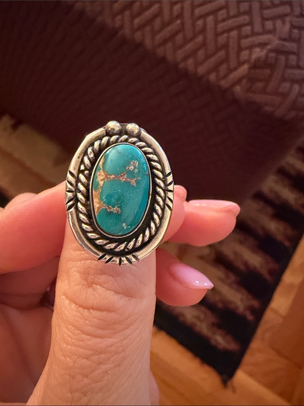 Turquoise Oval Sterling Silver Statement Ring - Native American Women's Jewelry